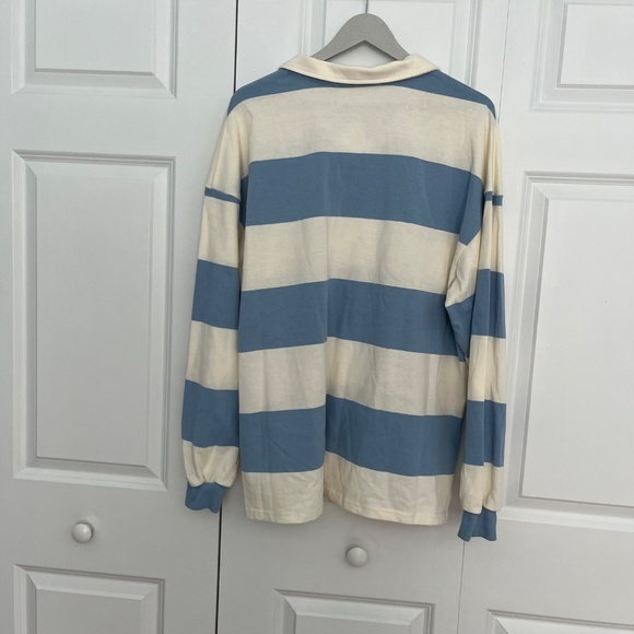 Altar'd State Landon Rugby Stripe Polo Blue/Ivory Roomy Relaxed fit, Sz M/L - Picture 12 of 15